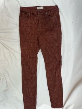 Free People Brown Straight Leg Stretch Textured Pants 28